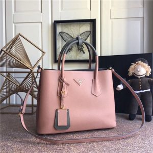 Prada Double Textured-leather Tote Replicas Pink