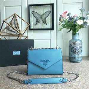 Prada Monochrome Saffiano Replica Leather Bag Blue